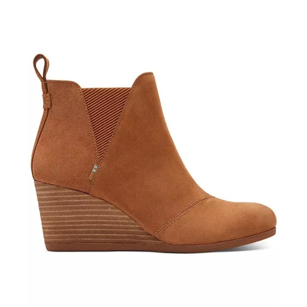 Toms Kelsey Brown Suede Leather Wedge Heel Fall Ankle Booties Women’s Size 9.5 - Picture 2 of 12